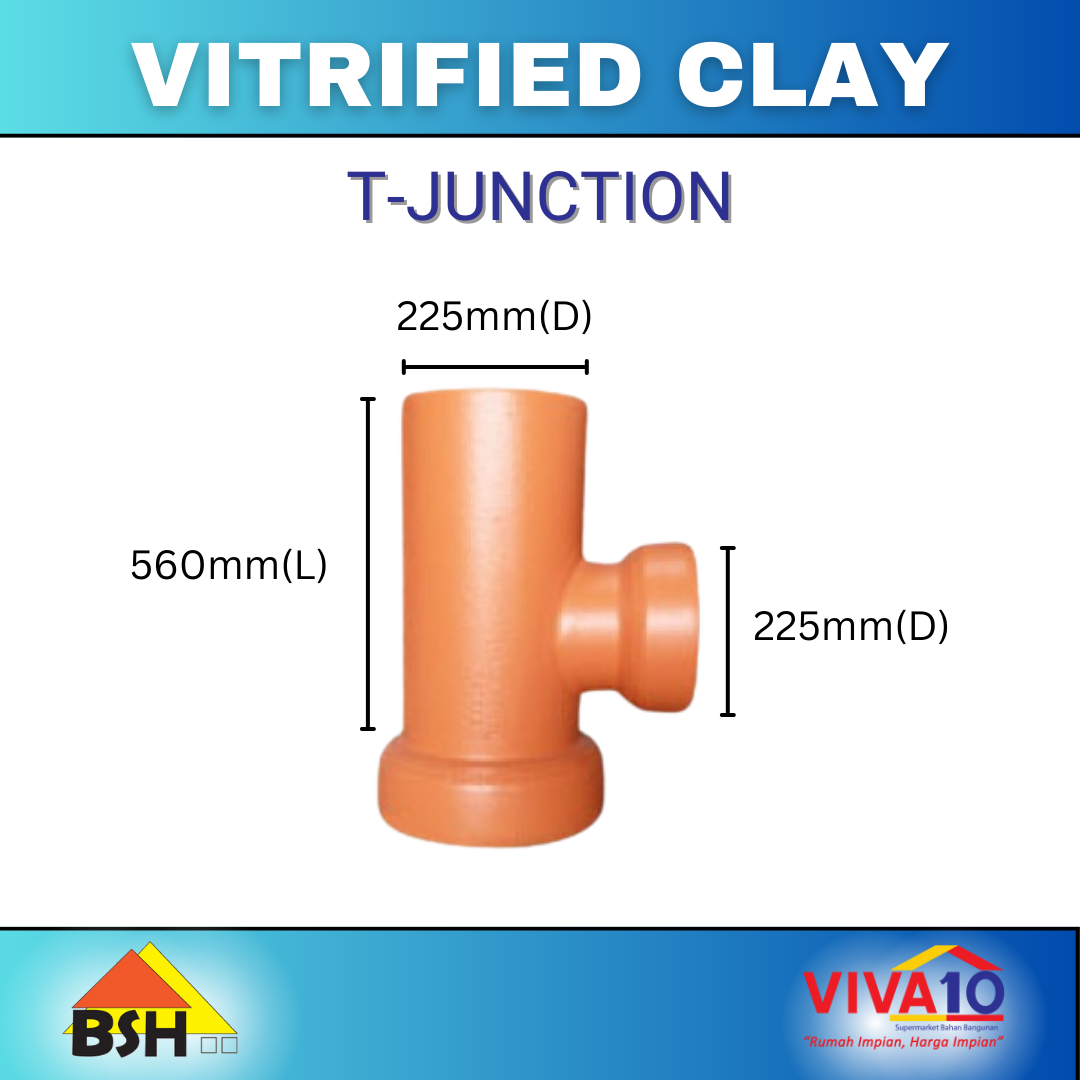 Vitrified Clay Pipes (VCP) BSH TJunction 225MM (DIA) x 225MM (D) x