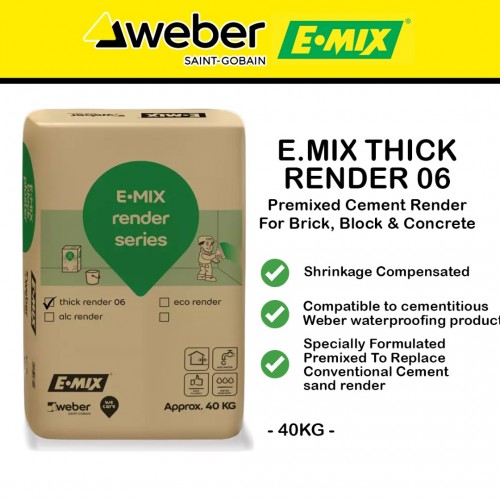 E.Mix Thick Render 06 Coarse Premixed Cement Render For Brick, Block